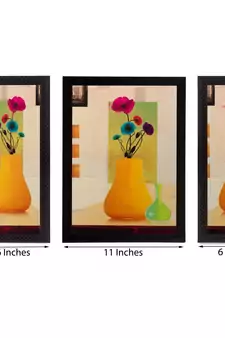 Set of 3 Floral Pot Matt Textured UV Art Painting