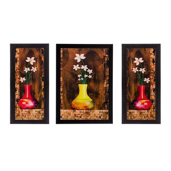 Set of 3 Floral Pot Matt Textured UV Art Painting 1