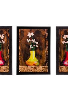 Set of 3 Floral Pot Matt Textured UV Art Painting