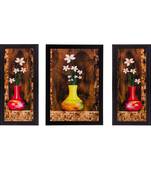 Set of 3 Floral Pot Matt Textured UV Art Painting