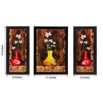 Set of 3 Floral Pot Matt Textured UV Art Painting 3
