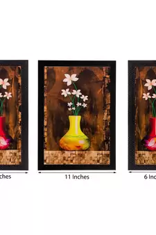 Set of 3 Floral Pot Matt Textured UV Art Painting