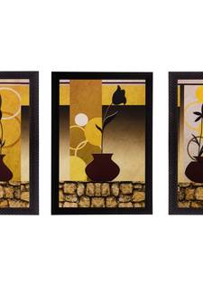 Set of 3 Floral Pot Matt Textured UV Art Painting