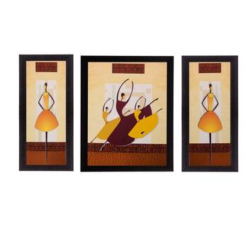 Set of 3 Abstract Dancing Girls Matt Textured UV Art Painting 1