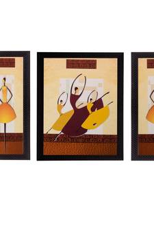 Set of 3 Abstract Dancing Girls Matt Textured UV Art Painting