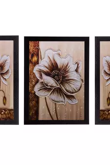 Set of 3 Floral Matt Textured UV Art Painting