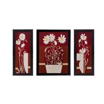 Set of 3 Floral Pot Matt Textured UV Art Painting 1