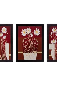 Set of 3 Floral Pot Matt Textured UV Art Painting