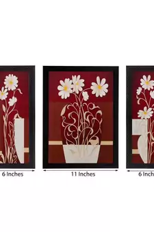 Set of 3 Floral Pot Matt Textured UV Art Painting