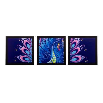Set of 3 Peocock Feather Matt Textured UV Art Painting 1