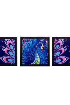 Set of 3 Peocock Feather Matt Textured UV Art Painting