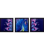 Set of 3 Peocock Feather Matt Textured UV Art Painting