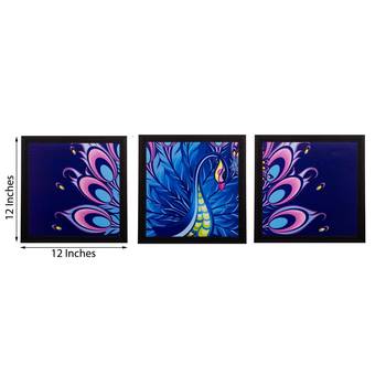 Set of 3 Peocock Feather Matt Textured UV Art Painting 3