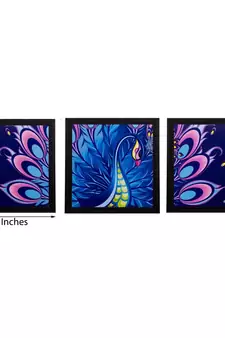 Set of 3 Peocock Feather Matt Textured UV Art Painting