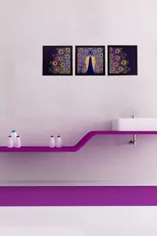 Set of 3 Peocock Feather Matt Textured UV Art Painting