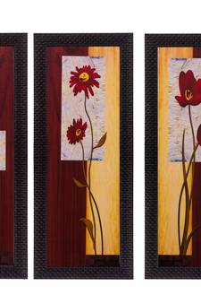 Set of 3 Floral Matt Textured UV Art Painting