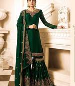 Dark Green Faux Georgette with Embroidery Work Sharara Suit
