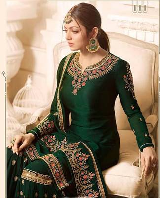 Dark Green Faux Georgette with Embroidery Work Sharara Suit 2