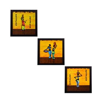 Set of 3 Tribal Ladies Matt Textured UV Art Painting 1