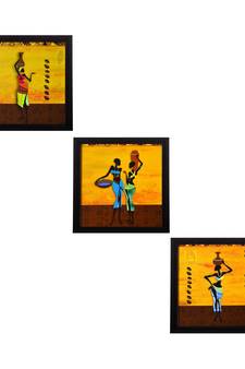Set of 3 Tribal Ladies Matt Textured UV Art Painting