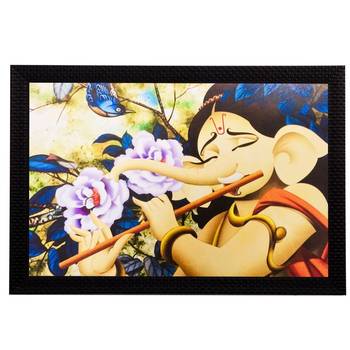 Lord Ganesha playing Flute Matt Textured UV Art Painting 1