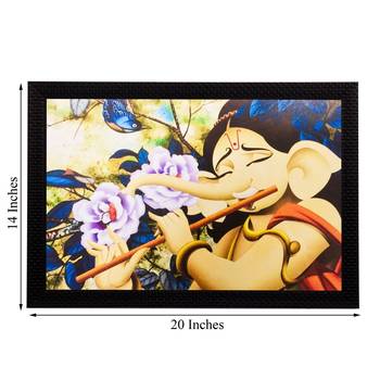 Lord Ganesha playing Flute Matt Textured UV Art Painting 3
