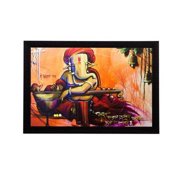 Lord Ganesha Playing Sitar Matt Textured UV Art Painting 1
