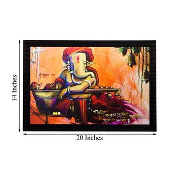 Lord Ganesha Playing Sitar Matt Textured UV Art Painting 3