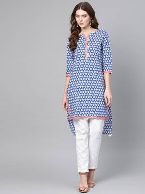 Blue printed cotton kurtas-and-kurtis 1