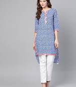 Blue printed cotton kurtas-and-kurtis