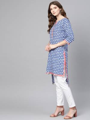 Blue printed cotton kurtas-and-kurtis 2
