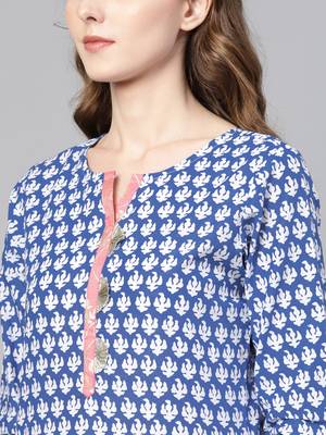 Blue printed cotton kurtas-and-kurtis 3
