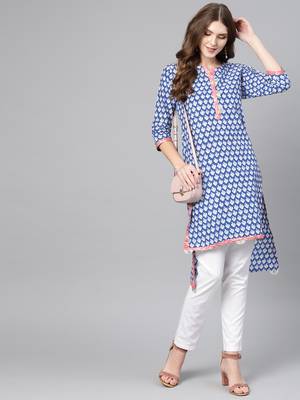 Blue printed cotton kurtas-and-kurtis 4