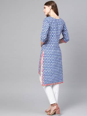 Blue printed cotton kurtas-and-kurtis 5