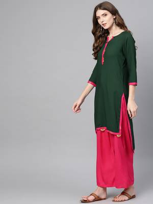 Green plain rayon kurtas-and-kurtis 5