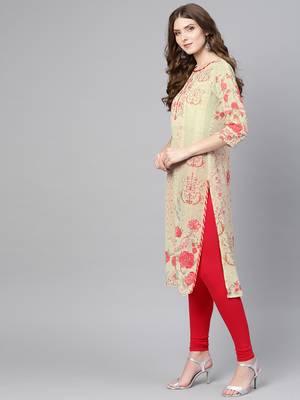 Green printed georgette kurtas-and-kurtis 1