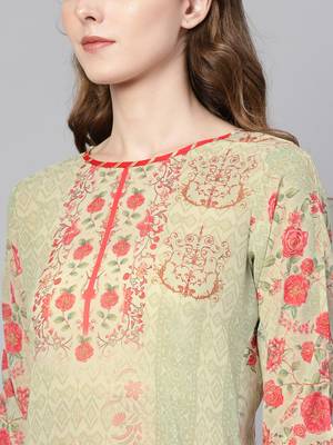 Green printed georgette kurtas-and-kurtis 3