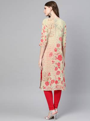 Green printed georgette kurtas-and-kurtis 5