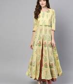 Yellow printed chanderi kurtas-and-kurtis