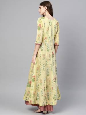 Yellow printed chanderi kurtas-and-kurtis 2