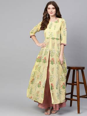 Yellow printed chanderi kurtas-and-kurtis 3