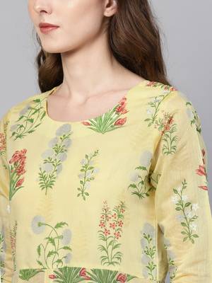 Yellow printed chanderi kurtas-and-kurtis 4