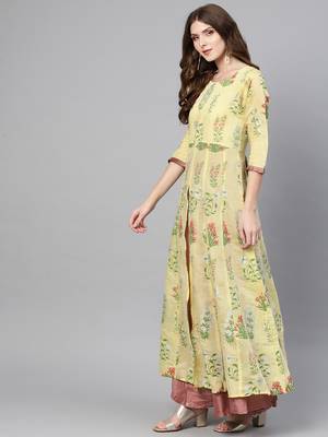 Yellow printed chanderi kurtas-and-kurtis 5