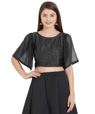 Black Art Silk N Faux Georgette Art Silk Ready-Made Saree Blouse 1