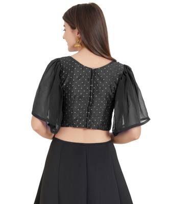 Black Art Silk N Faux Georgette Art Silk Ready-Made Saree Blouse 3