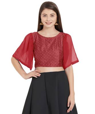 Maroon  Art Silk N Faux Georgette Art Silk Ready-Made Saree Blouse 1