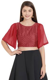 Maroon  Art Silk N Faux Georgette Art Silk Ready-Made Saree Blouse