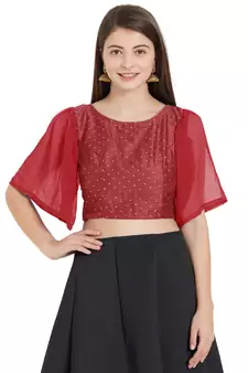 Maroon  Art Silk N Faux Georgette Art Silk Ready-Made Saree Blouse