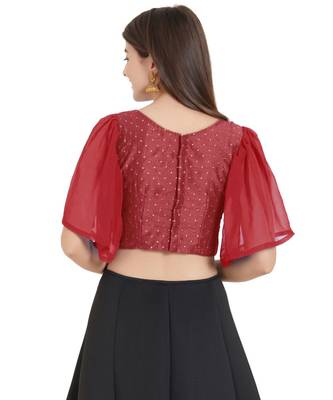 Maroon  Art Silk N Faux Georgette Art Silk Ready-Made Saree Blouse 3