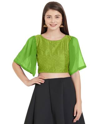 Parrot Green  Art Silk N Faux Georgette Art Silk Ready-Made Saree Blouse 1